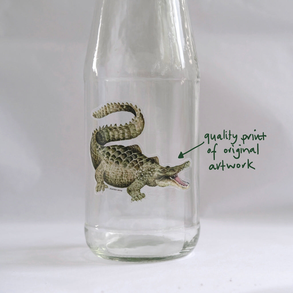 High quality vinyl, transparent, waterproof sticker shown on water bottle