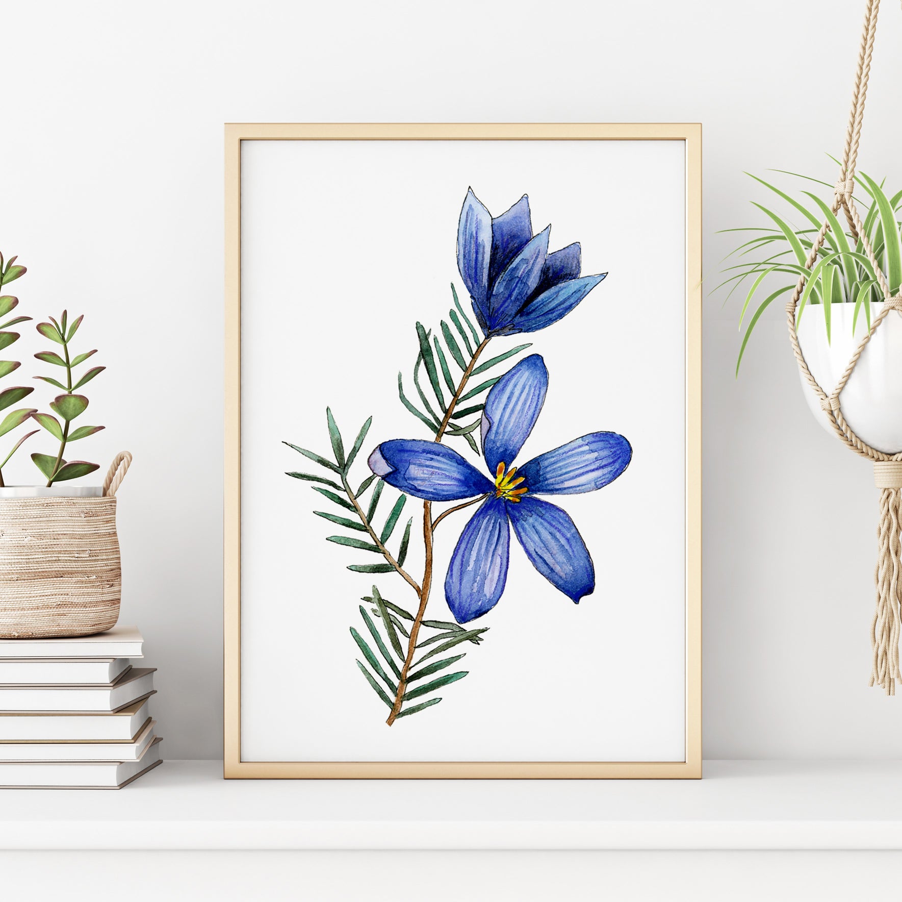 Blue finger flower print
