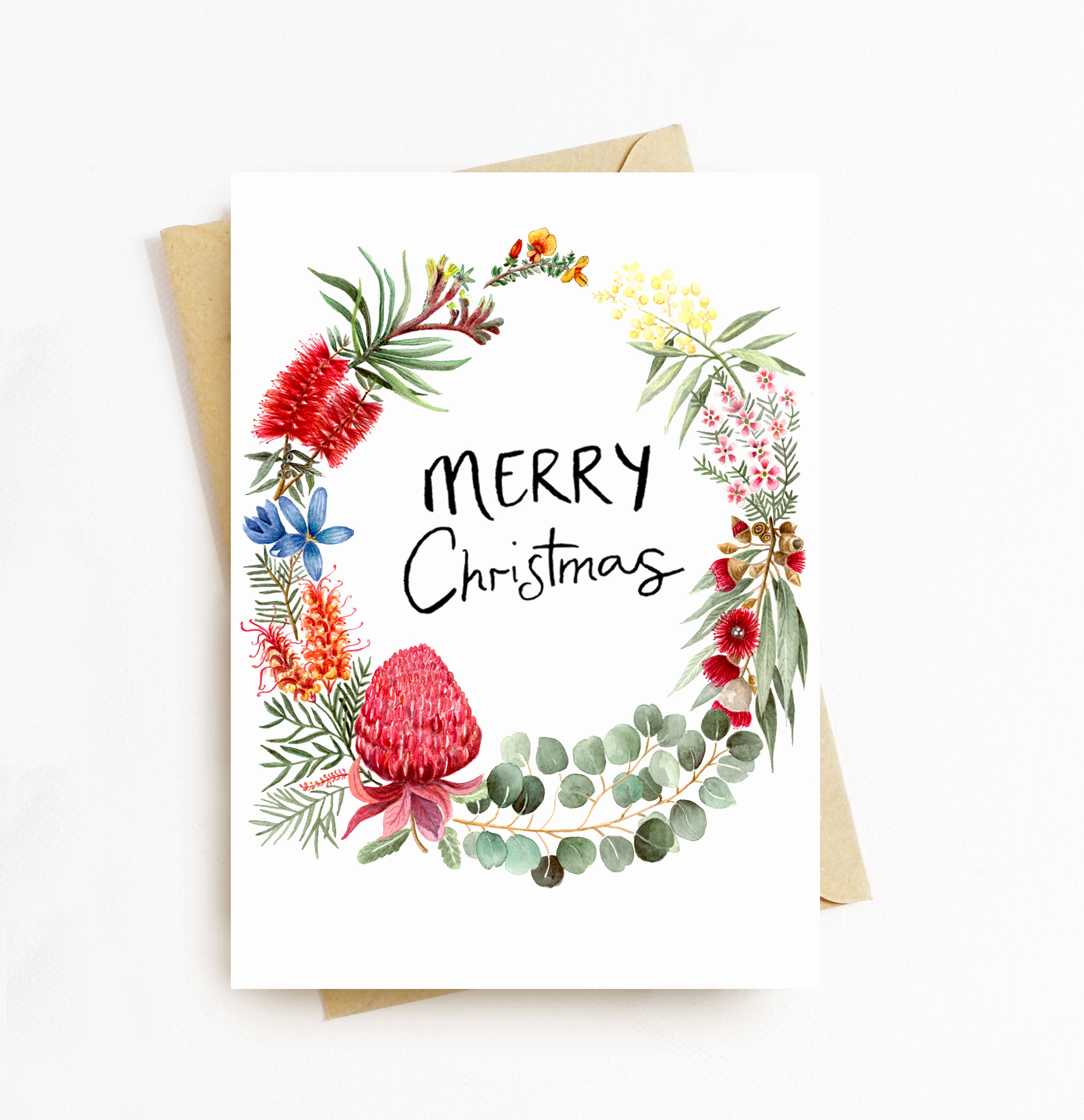 Australian native flower wreath Christmas card